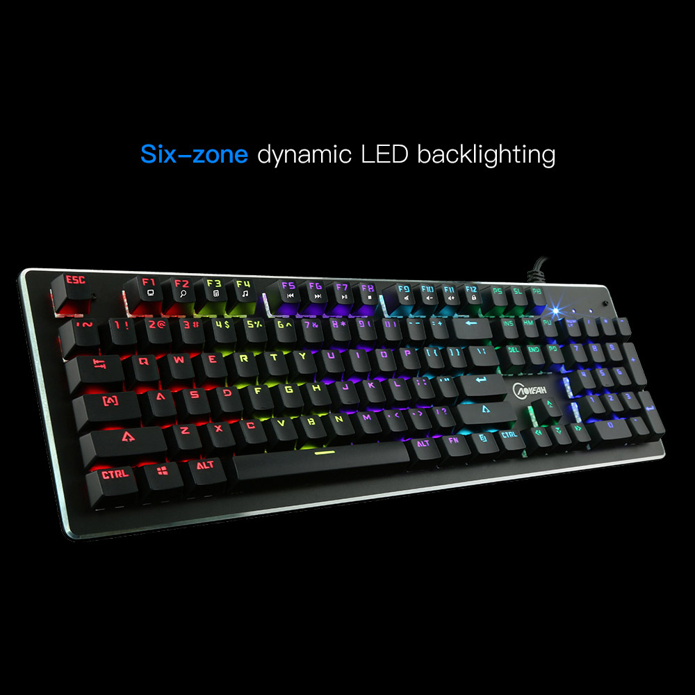 AOYECH K100 104key Wired Gaming Mechanical Keyboard Blue Switch LED Backlit - RED