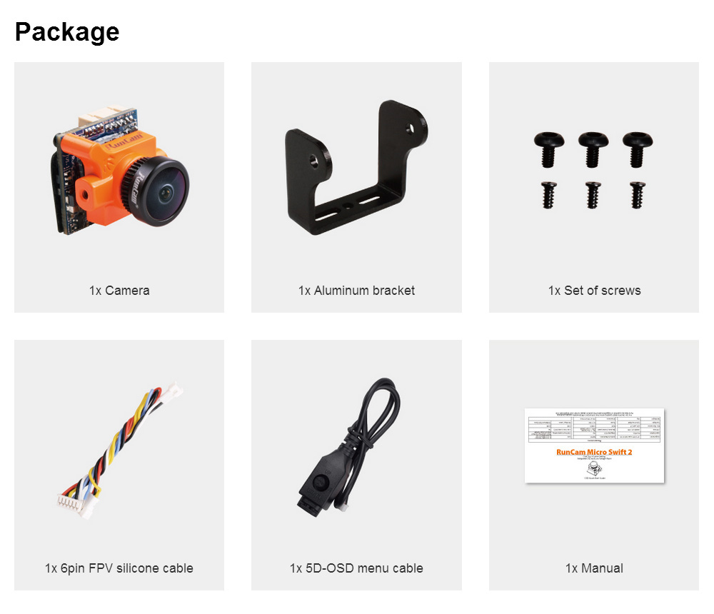 Runcam Micro Swift 2 2.1mm FOV 160 Degree 1/3 Inch CCD 600TVL FPV Camera with Built-in OSD - PAL