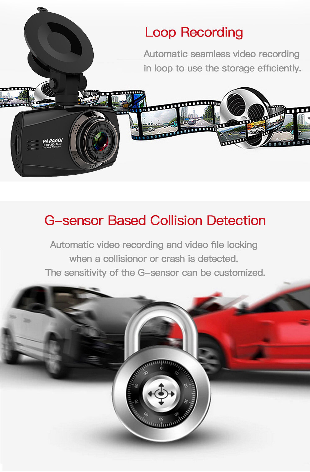 PAPAGO S99 1440P 2.7 inch Car DVR Dash Cam PPG8031 Video Recorder 178 Degree Angle Lens with WD - Black