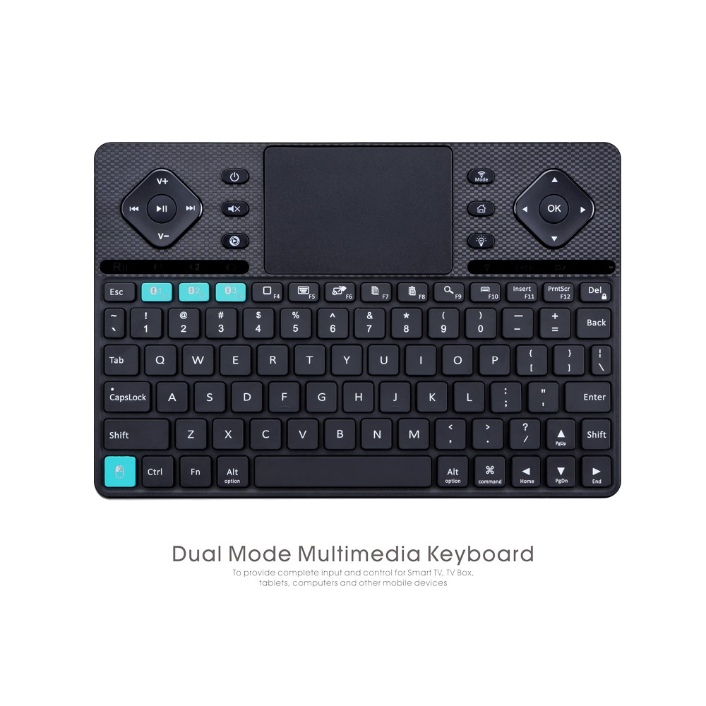 Rii RT503 Multimedia 2.4GHz Wireless / Bluetooth 3.0 Dual Modes QWERTY Keyboard with Touchpad Backlit Function - Black