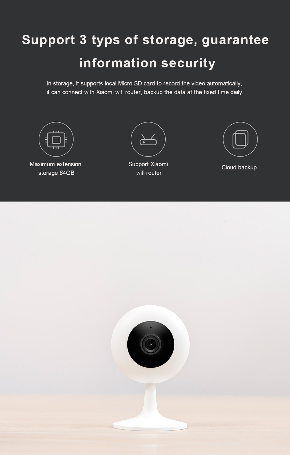 Xiaomi Chuangmi Smart 720P WiFi IP Camera 120 Degree Night Vision Two-way Audio Motion Detection -White
