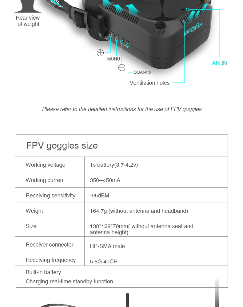 REDPAWZ R011 5.8G 40CH Micro FPV Racing Drone with 1000TVL FOV 120 Degree Wide-angle Camera 3 Inch VR-D1 Goggles - RTF