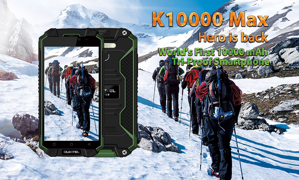 [HK Stock]OUKITEL K10000 MAX 5.5 Inch IP68 Waterproof Smartphone 10000mAh Corning Gorilla Glass FHD Screen 16.0MP Cam 3GB 32GB MT6753 Octa Core Android 7.0 Touch ID Type-C Fast Charge - Green