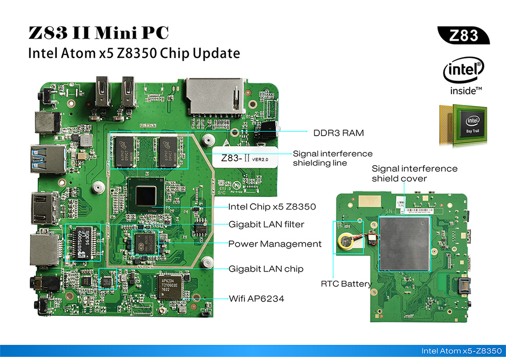 Z83II Windows 10 64Bit Intel Atom X5 Z8350 4K MINI PC 2GB/32GB 2.4G/5.8G WIFI Gigabit LAN Bluetooth HDMI USB3.0