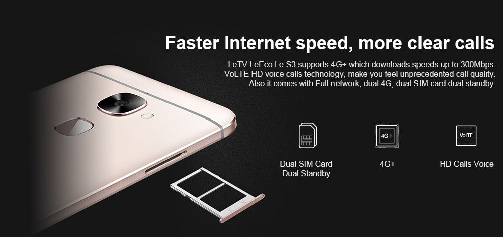 [HK Stock]LeTV LeEco Le S3 X622 5.5 Inch 4G LTE Smartphone Helio X20 Deca Core 3GB RAM 32GB ROM 16.0MP Cam Android 6.0 Touch ID VoLTE Metal Body - Gold