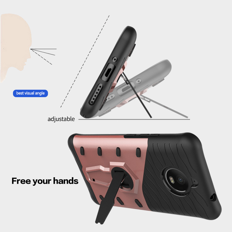 Black Moto E4 plus Case Armour Series Protective Phone Case 360 Degree Rotating Bracket Stand Cover