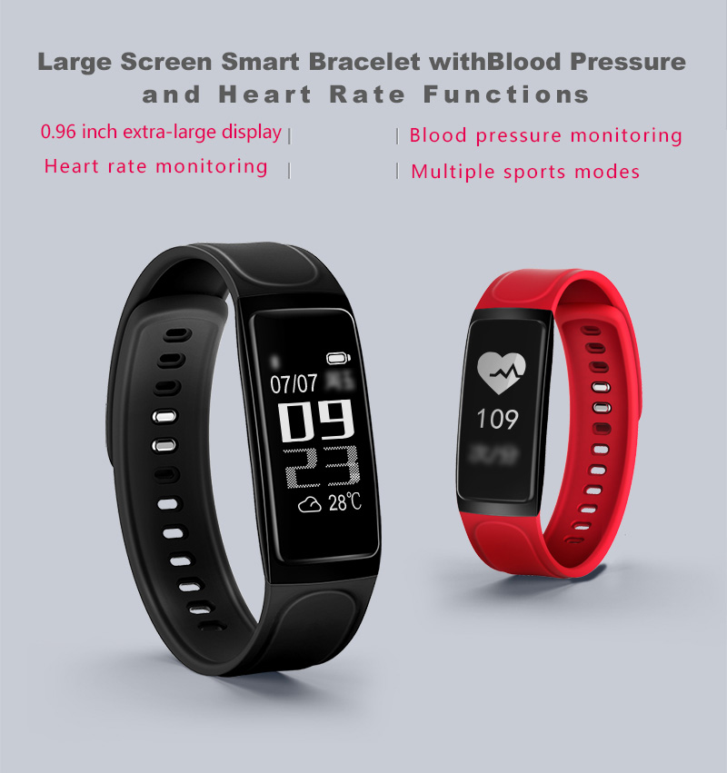 C7S Smart Band 0.96 Inch OLED Screen Heart Rate Blood Pressure Monitor IP67 Water Resistance Compatible with iOS Android Smartphones - Red