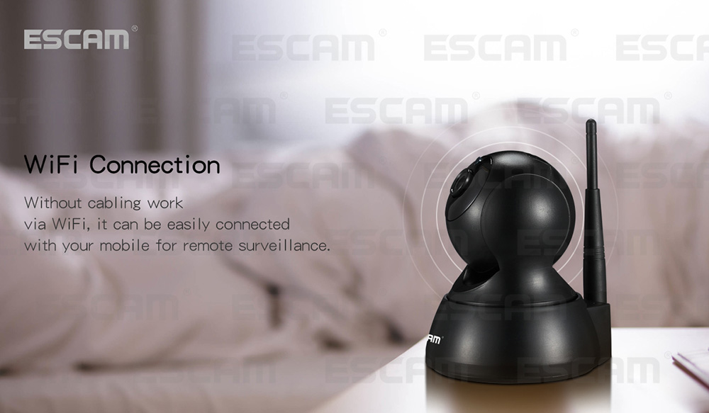ESCAM QF007 WiFi IP Camera 1MP 720P IR Alarm Pan/Tilt ONVIF Motion Detection Night Vision Security Camera -Black