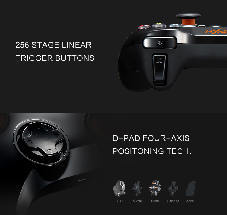 PXN-9613 Gamepad Advanced Version 2.4G WiFi/Bluetooth 4.0/Wired Connection Dual Vibration Handle Mouse Simulation -Black