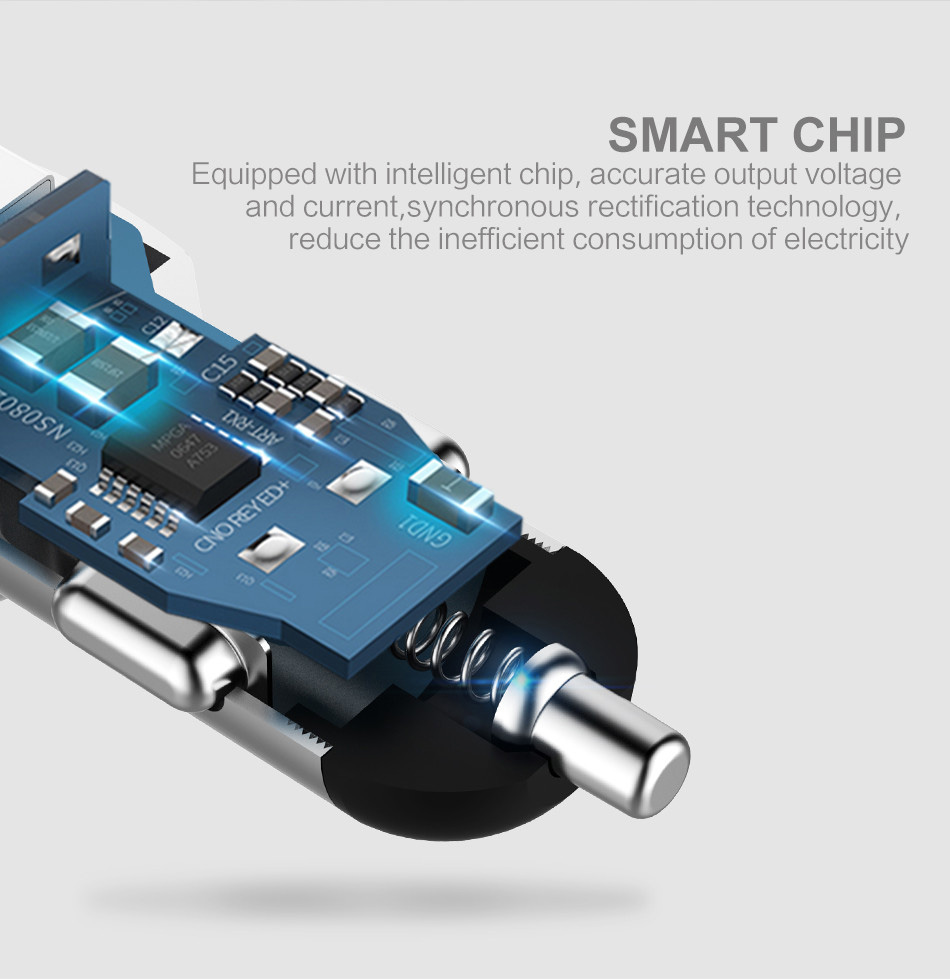 USAMS US-CC019 Dual USB Ports Smart Car Charger 5V 3.4A Fast Charge Wide Compatibility Multi-Protections with LCD Digital Display - Black
