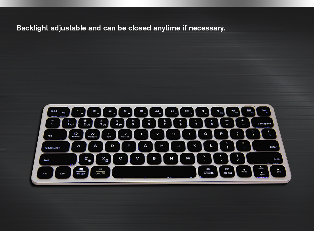 VORKE K2 Aluminum Wireless Bluetooth Ultra-thin Backlit Keyboard for iOS Android Windows MacOS - Black+Silver