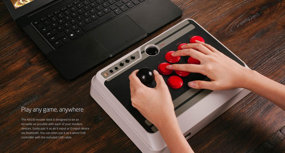 8Bitdo NES30 Arcade Stick Bluetooth USB Connection for Nintendo Switch / Android / Windows / MacOS - Gray