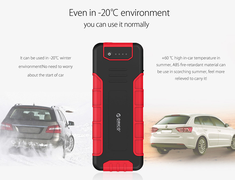 ORICO CS3 18000mAh Car Jump Starter Emergency Lighting For Diesel Gas Car Motorbike Phone Power Bank USB Charging With LED Indicator Lights - Black + Red