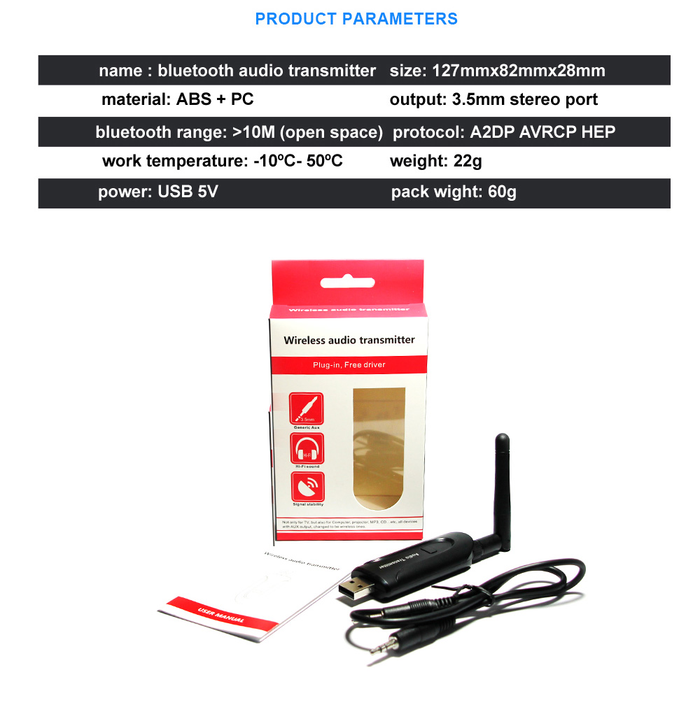 B5 Wireless Bluetooth Audio Transmitter ASR8670 Chip Noise Cancellation - Black