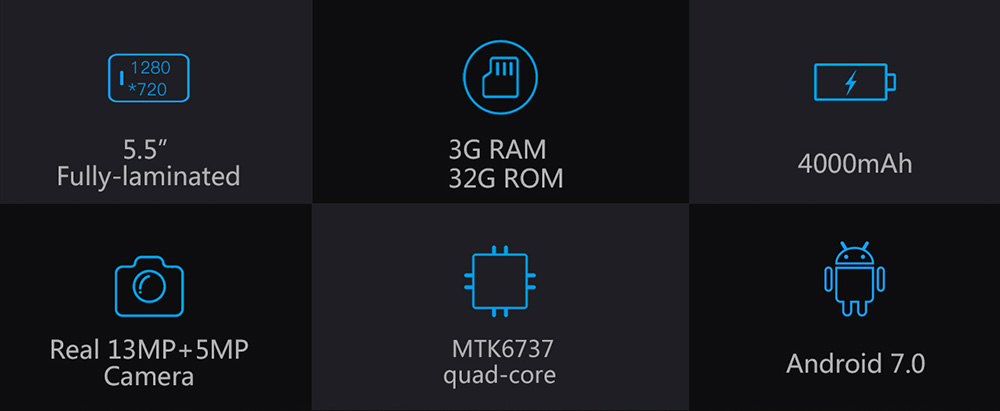 UHANS Note 4 5.5 Inch Smartphone HD Screen 3GB RAM 32GB ROM 13.0MP Cam MT6737 Quad Core Android 7.0 Touch ID 4000mAh - Gold