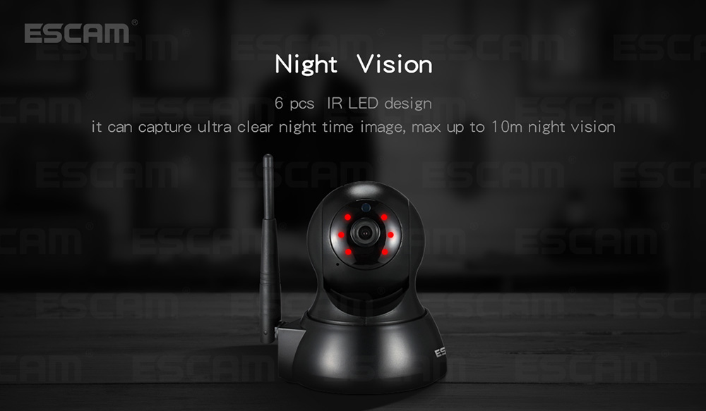 ESCAM QF007 WiFi IP Camera 1MP 720P IR Alarm Pan/Tilt ONVIF Motion Detection Night Vision Security Camera -Black