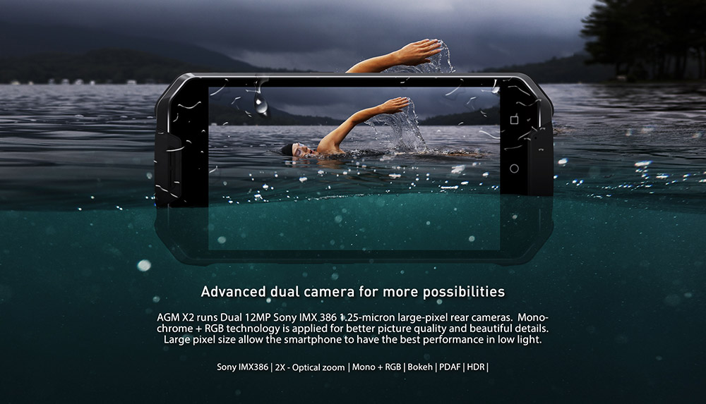 AGM X2 5.5 Inch IP68 Waterproof 4G LTE Smartphone 6GB 64GB Qualcomm Snapdragon 653 Octa Core Android 7.1 Four Cameras Touch ID - Black