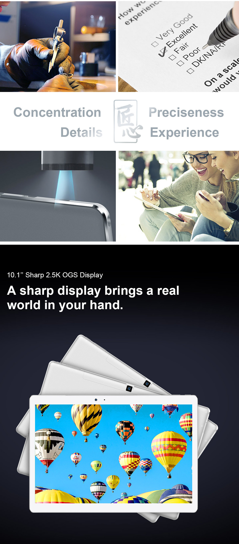 Teclast T10 10.1" Android 7.0 Tablet MediaTek MT8176 Hexa Core 2.1GHz 4GB RAM 64GB Touch ID Dual Camera Dual Band Wifi - Silver/White