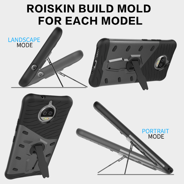 Black Moto G5S Plus Case Armour Series Protective Phone Case 360 Degree Rotating Bracket Stand Cover