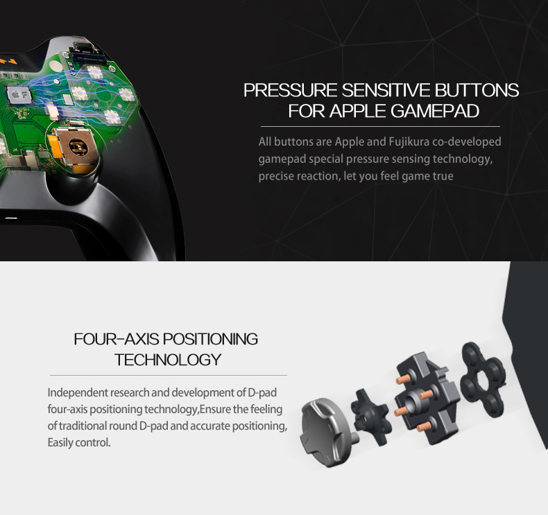 PXN-6603 Wireless Bluetooth Game Controller MFi Certified Speedy Gamepad Vibration Handle - Black