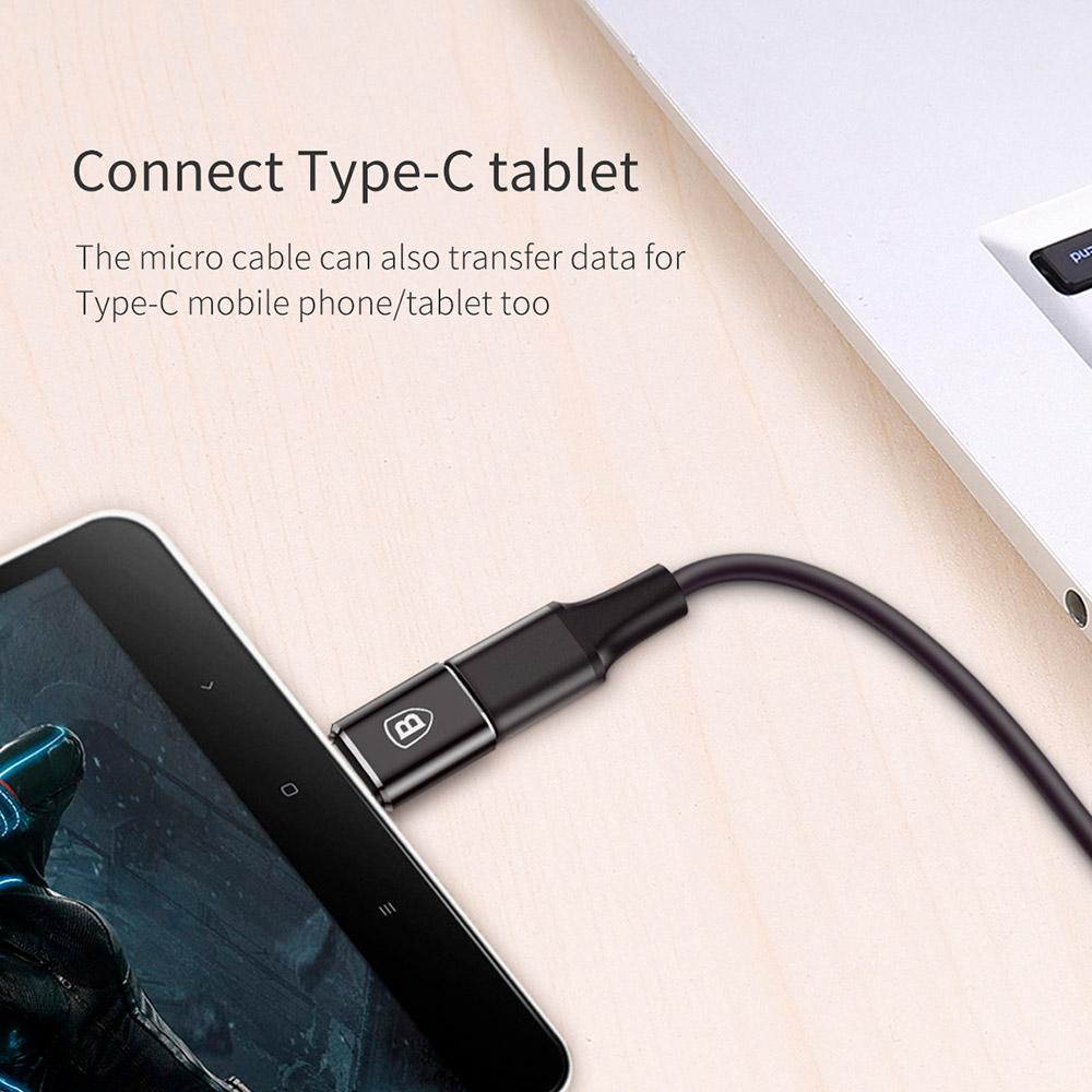 Baseus CAAOTG-01 Micro Female to Type-C Male Adapter Converter For Mobile Phone PC Tablet Notebook - Black