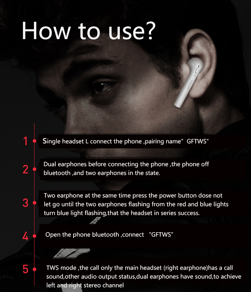 FUN7 Bluetooth Headphone Twins Bluetooth Stereo Earbuds with Charging Box Noise Cancelling - Black