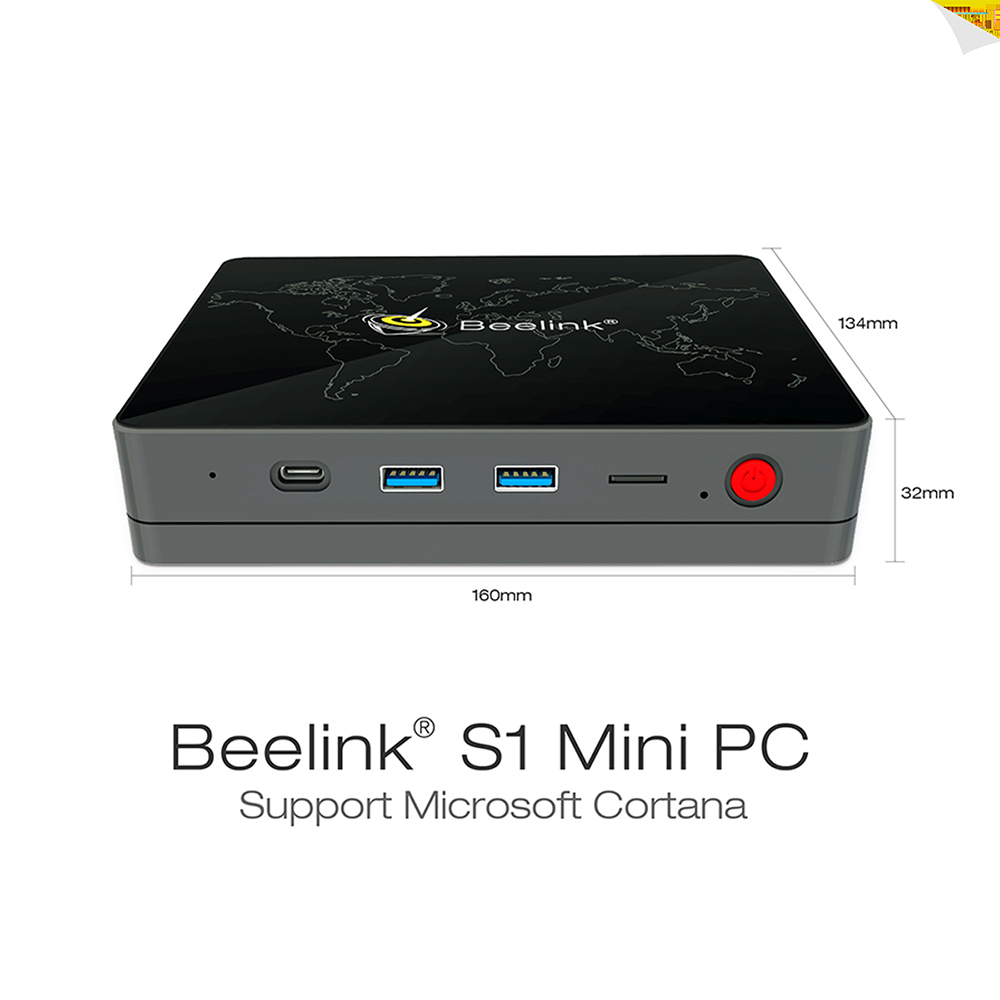 Beelink S1 Licensed Windows 10 64Bit MINI PC Intel Apollo Lake N3450 4GB/64GB 2.4G/5.8G WIFI Bluetooth Gigabit LAN HDMI - Black