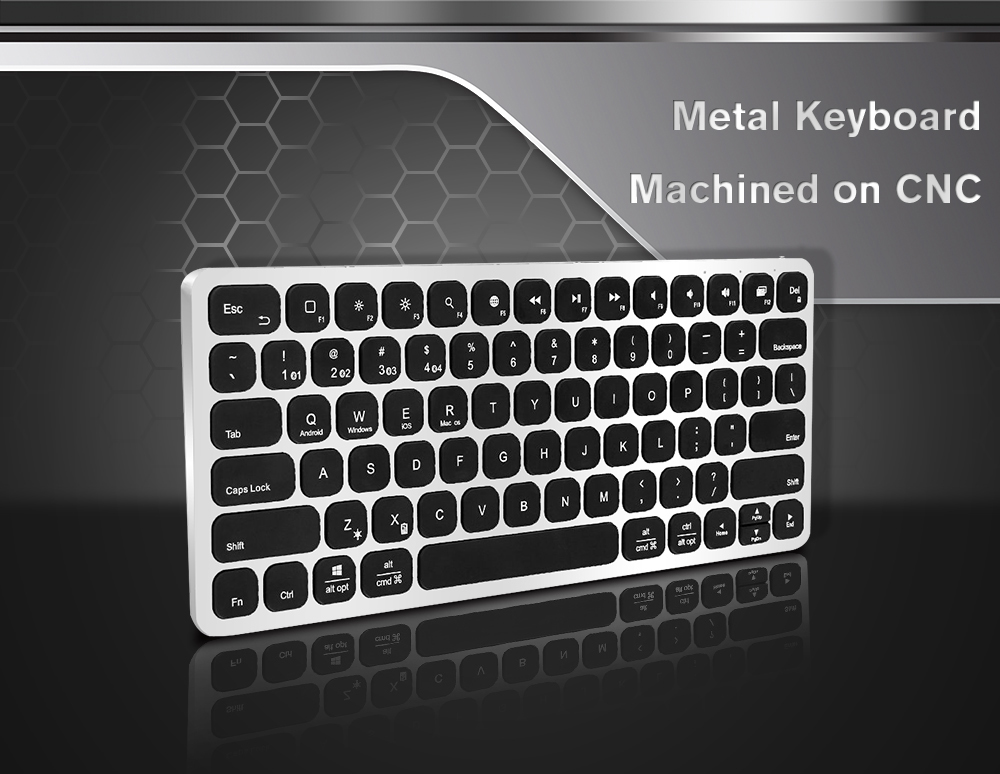 VORKE K2 Aluminum Wireless Bluetooth Ultra-thin Backlit Keyboard for iOS Android Windows MacOS - Black+Silver