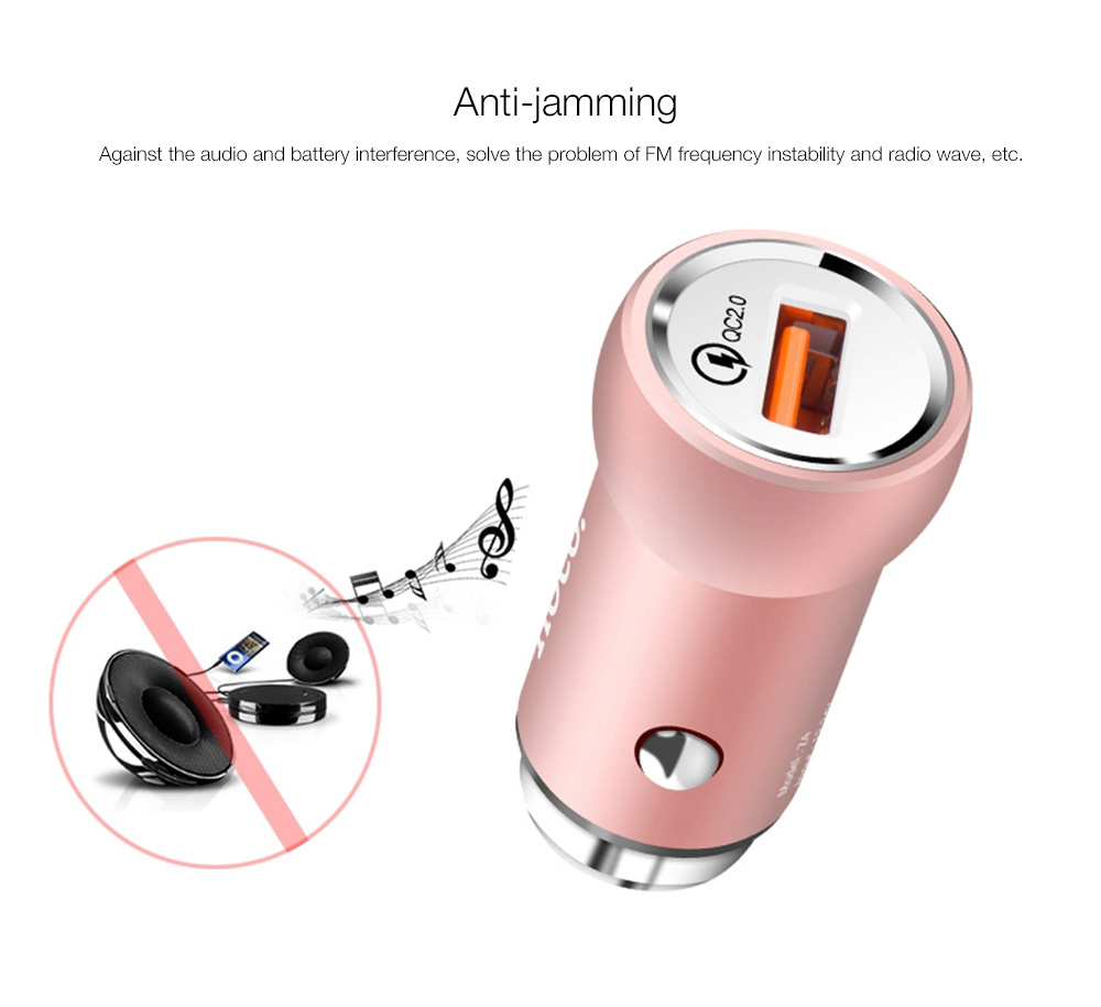 HOCO Z4 Quick Charge 2.0 Single USB Port Smart Car Charger Adapter Multi-Protections for Universal Phones - Pink