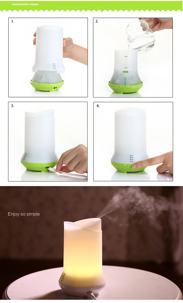 Mini Ultrasonic Air Humidifier 3 in 1 Humidifier Aromatherapy Machine LED Light USB Chargeable 80ML -Green