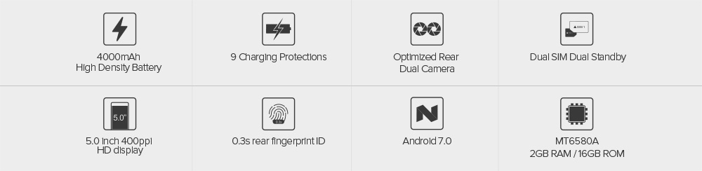 [HK Stock]LEAGOO KIICAA Power 5.0 Inch Smartphone Dual Rear Camera HD Screen MTK6580A 2GB 16GB Android 7.0 4000mAh Touch ID - Gold