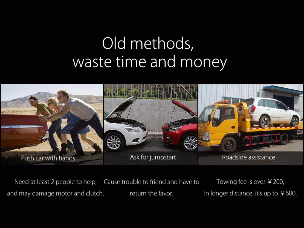 ORICO CS2 12000mAh Car Jump Starter Emergency Lighting For Diesel Gas Car Motorbike Phone Power Bank USB Charging With LED Indicator Lights - Black