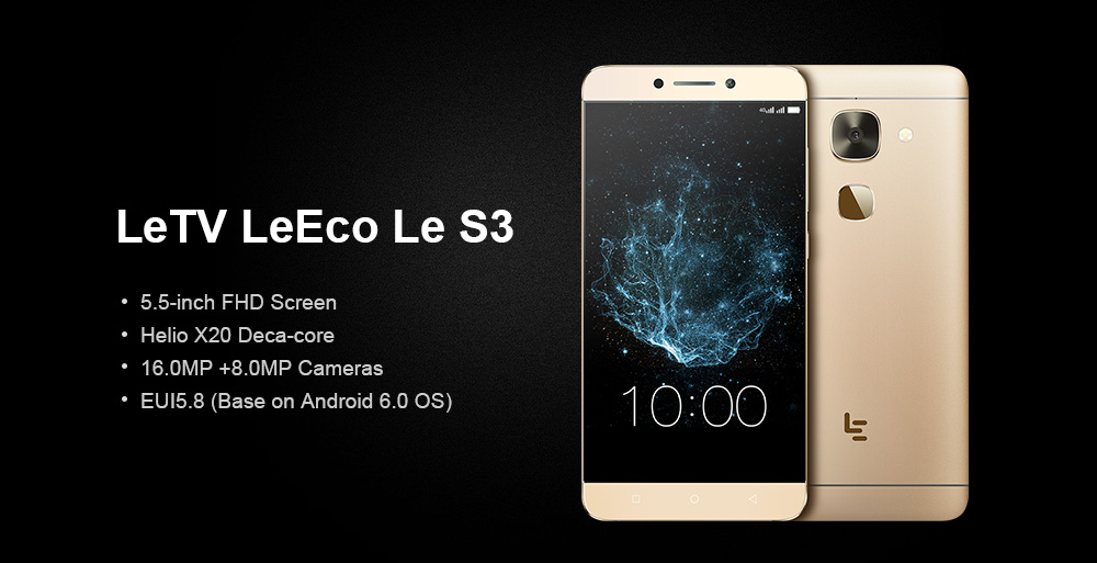 [Germany Stock]LeTV LeEco Le S3 X622 5.5 Inch 4G LTE Smartphone Helio X20 Deca Core 3GB RAM 32GB ROM 16.0MP Cam Android 6.0 Touch ID VoLTE Metal Body - Gold