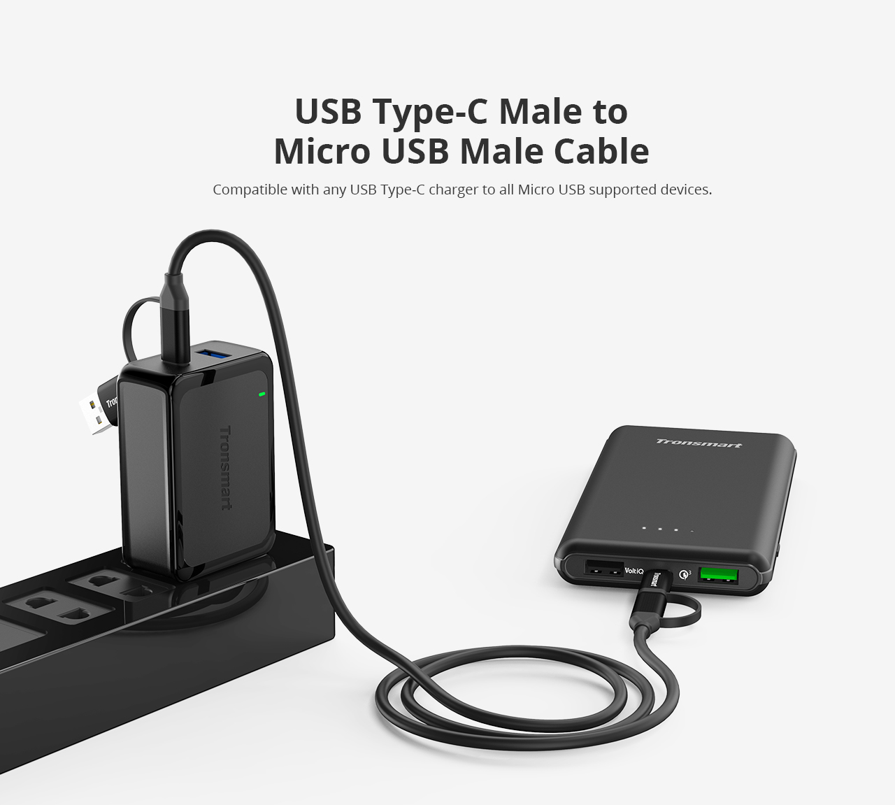 Tronsmart C4N1 4-in-1 Type-C Cable Built-in Micro USB & USB 2.0 Adaptors for Samsung Galaxy Google Pixel/Pixel XL and Other USB Type-C Compatible Devices