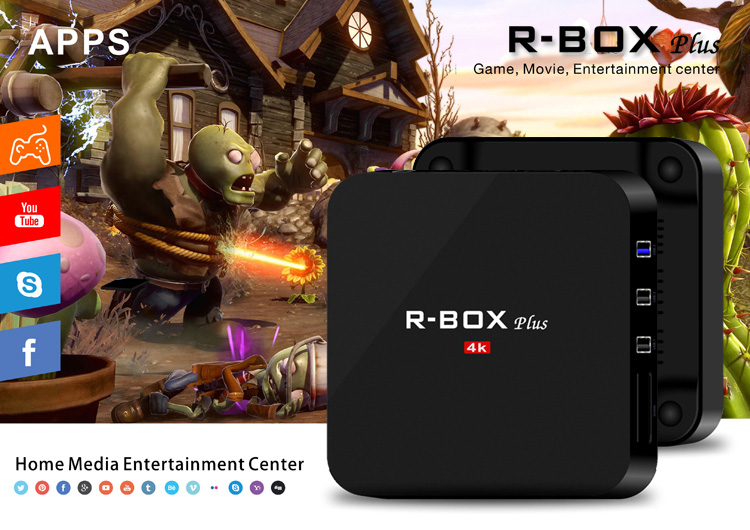 R-BOX Plus 4K Android 7.1 RK3328 2GB DDR3 16GB EMMC TV BOX 802.11 b/g/n WIFI KODI HDMI 2.0 with CEC DLNA LED Display