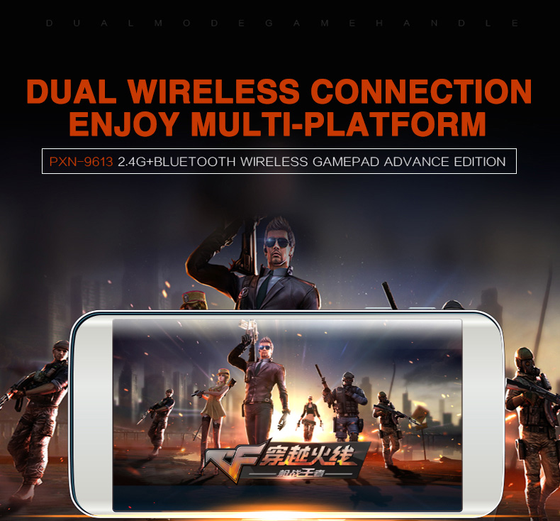 PXN-9613 Gamepad Advanced Version 2.4G WiFi/Bluetooth 4.0/Wired Connection Dual Vibration Handle Mouse Simulation -Black