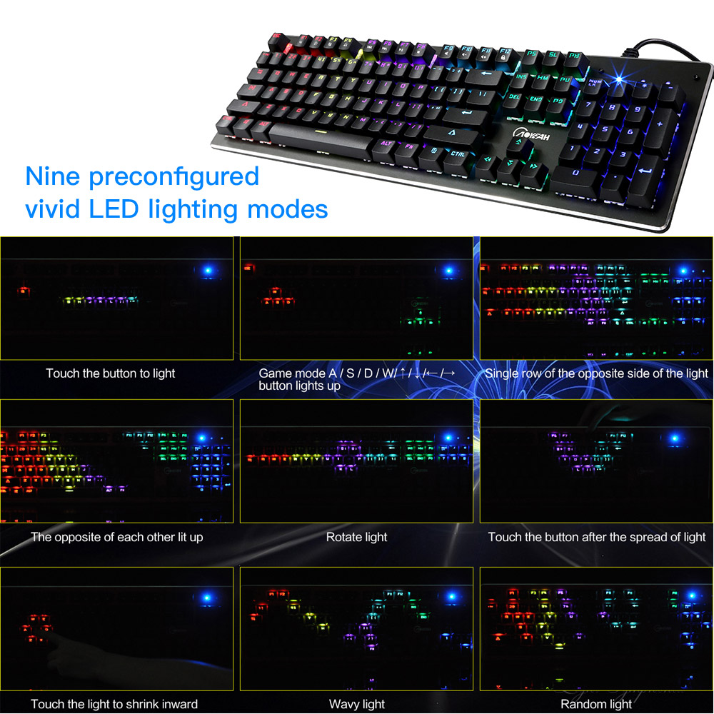 AOYECH K100 104key Wired Gaming Mechanical Keyboard Blue Switch LED Backlit - RED