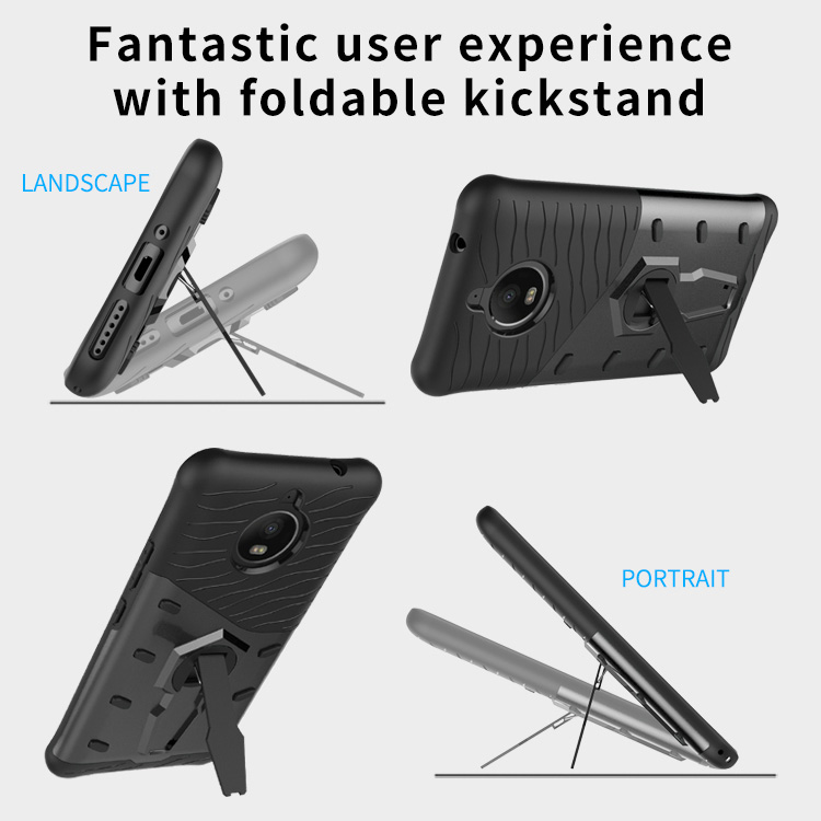 Black Moto E4 plus Case Armour Series Protective Phone Case 360 Degree Rotating Bracket Stand Cover