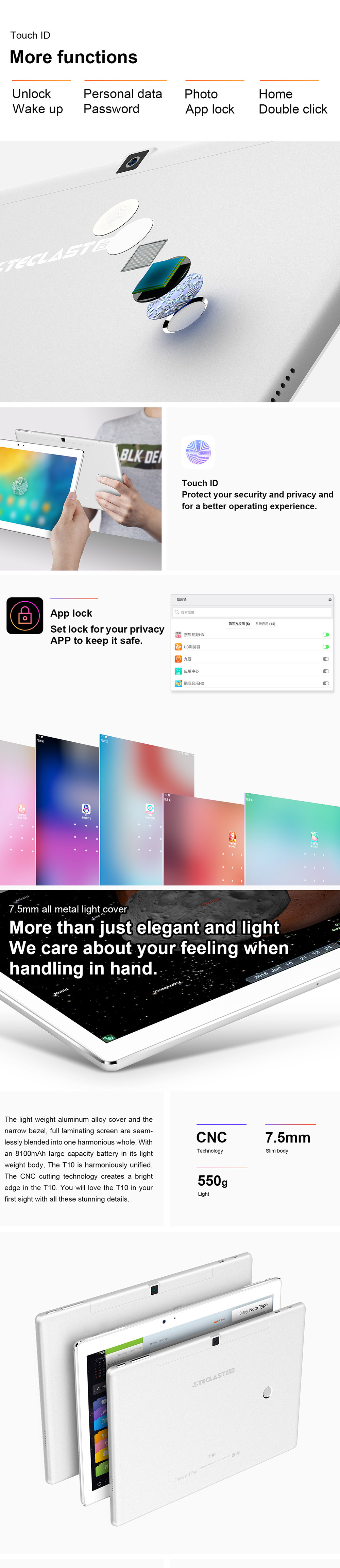 Teclast T10 10.1" Android 7.0 Tablet MediaTek MT8176 Hexa Core 2.1GHz 4GB RAM 64GB Touch ID Dual Camera Dual Band Wifi - Silver/White