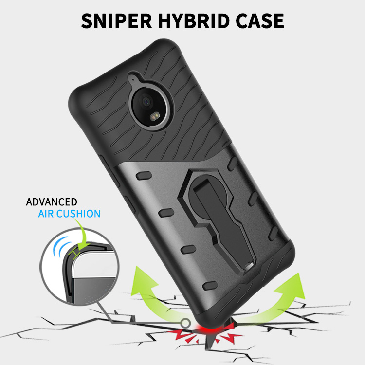 Black Moto E4 plus Case Armour Series Protective Phone Case 360 Degree Rotating Bracket Stand Cover