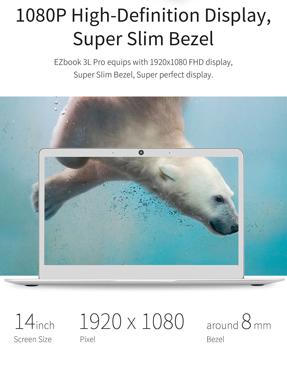 Jumper EZbook 3L Pro 14" Business Laptop Windows 10 Intel Apollo Lake N3450 6GB RAM 64GB SSD Dual Band Wifi USB 3.0 1080P - Silver