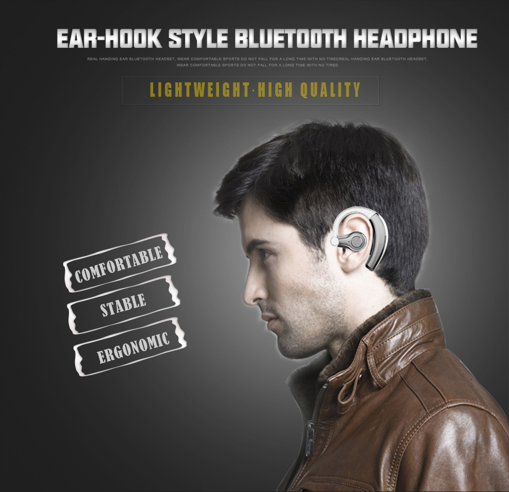 Yuer T9 Single Buiseness Bluetooth Headphone Earbud Noise Reduction Hands-free Music Talking Control - Black