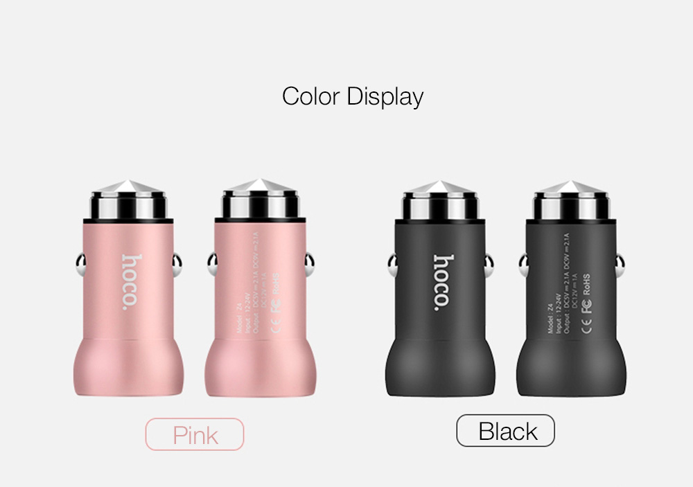 HOCO Z4 Quick Charge 2.0 Single USB Port Smart Car Charger Adapter Multi-Protections for Universal Phones - Pink