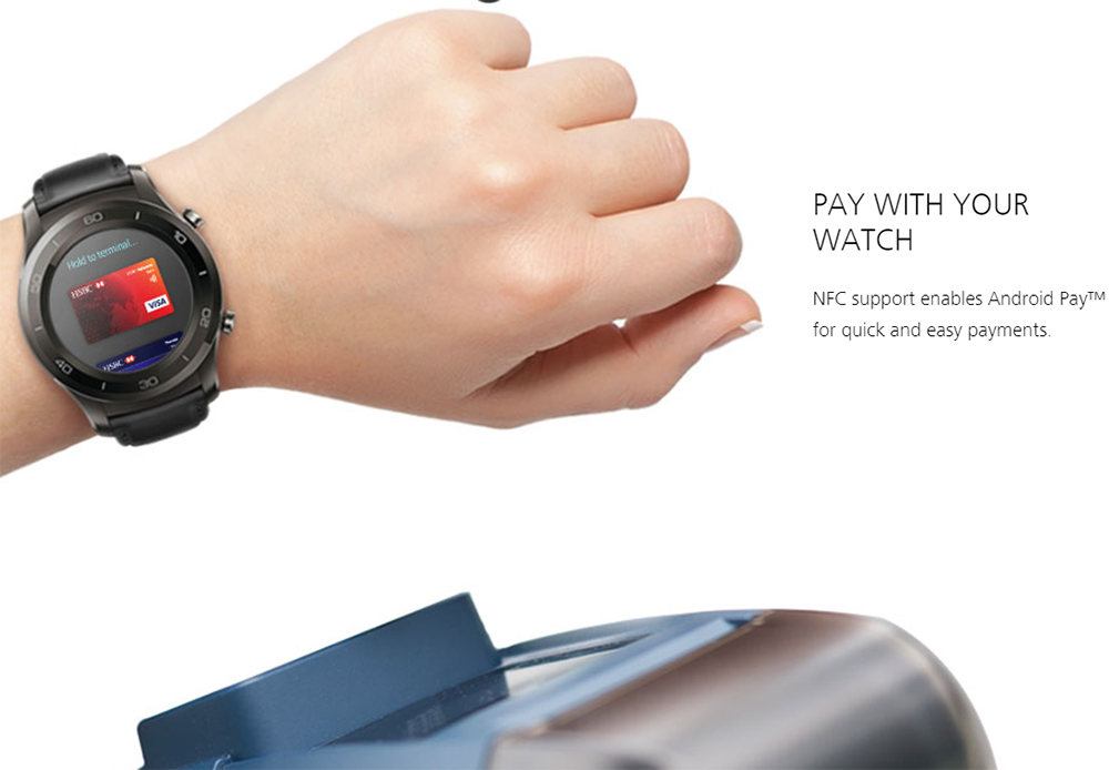 Huawei Watch 2 Smartwatch 1.2" Android Wear 2.0 Qualcomm Snapdragon Bluetooth 4.1 1.1GHz 768MB RAM 4GB ROM WIFI GPS - Black