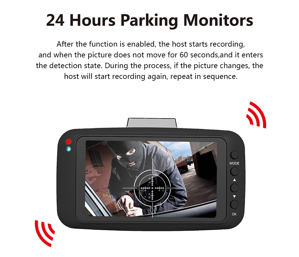 PAPAGO GoSafe 520 3.0'' LCD Screen Car DVR 1296P Dash Cam with 146 Degree Wide Angle Super Night Vision Parking Monitor - Black