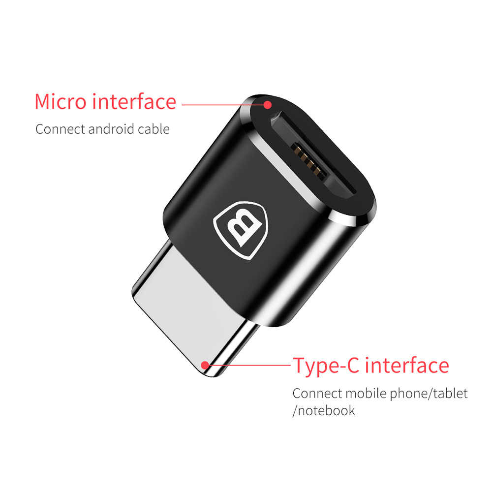 Baseus CAAOTG-01 Micro Female to Type-C Male Adapter Converter For Mobile Phone PC Tablet Notebook - Black