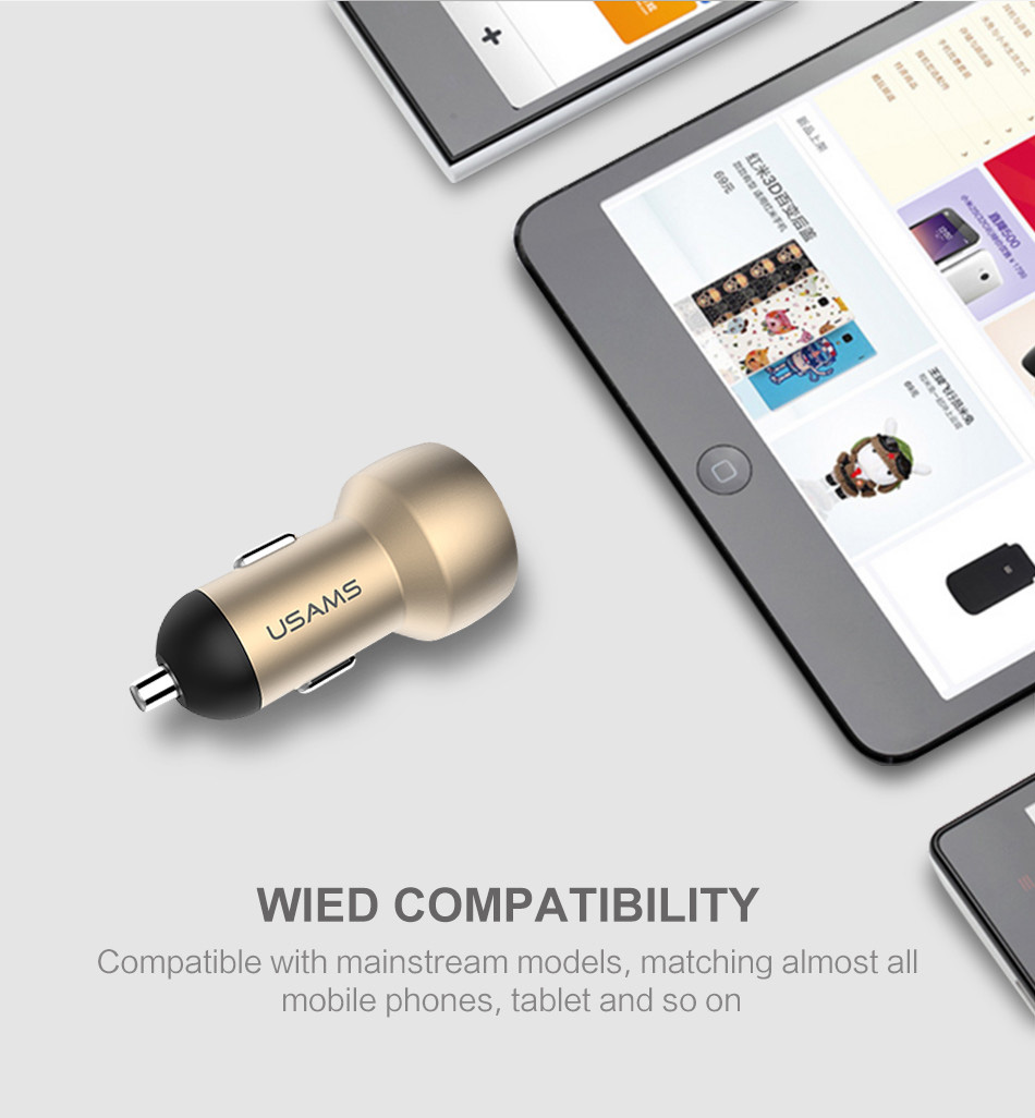 USAMS US-CC019 Dual USB Ports Smart Car Charger 5V 3.4A Fast Charge Wide Compatibility Multi-Protections with LCD Digital Display - Black