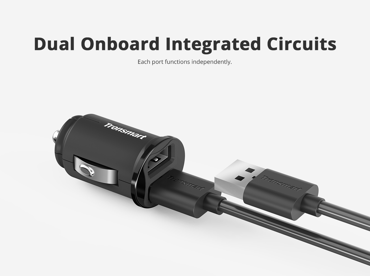 Tronsmart C24 Dual USB Ports Car Charger Smart Mini Car Charger with VoltiQ for iPhone iPad Samsung & More - Black