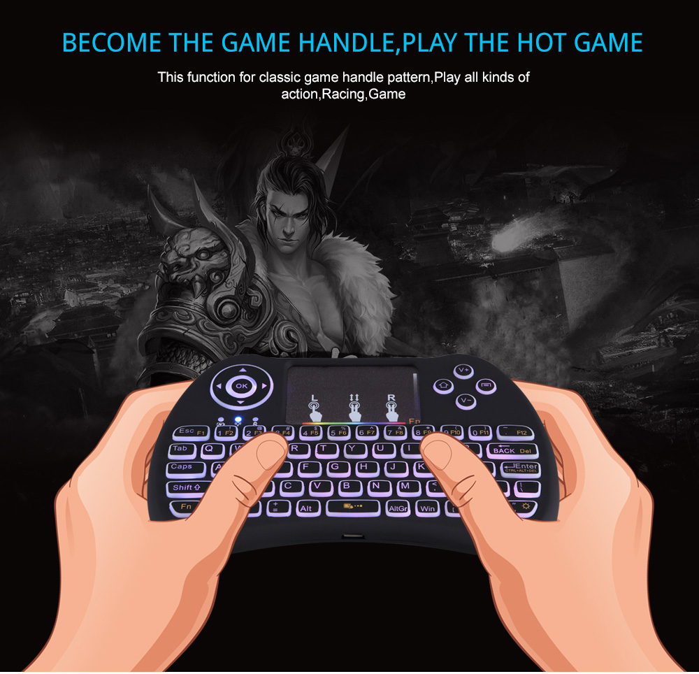 H9 Mini 2.4G Wireless Backlight Keyboard Mouse Combo with Touchpad Over 180000 Backlit Colors Available Brightness Adjustable for TV Box PS3 Xbox 360 Smart TV