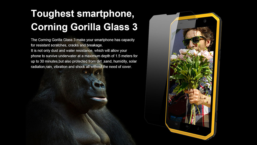 [HK Stock]E&L W9 6.0 Inch IP68 Waterproof 4G LTE Smartphone 4000mAh Corning Gorilla Glass 3 MTK6735 Octa Core 2GB 16GB 8.0MP Cam Android 6.0 - Black